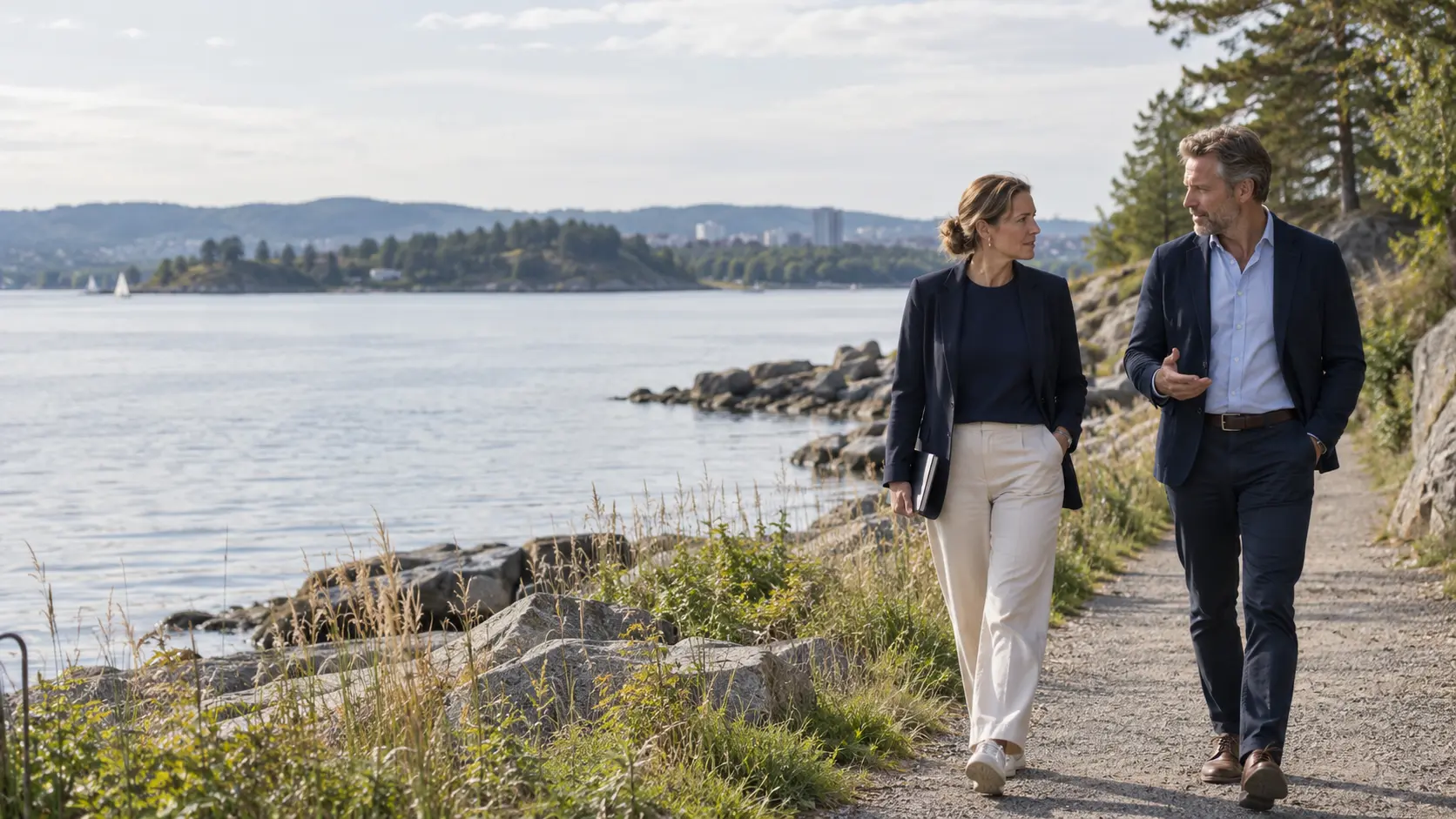 Illustrasjon av en samtale ved Oslofjorden